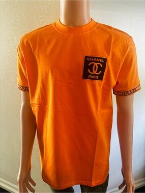 CHANEL Bright Orange Logo Patch Crewneck Tee
